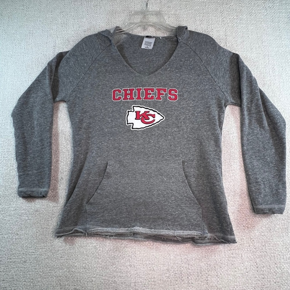NFL Kansas City Chiefs Womens‎ Gray Hoodie V Neck Pullover Sweatshirt Size M